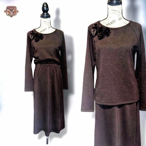 Vintage 90s Long Sleeve Two Piece Sweater Dress Skirt, Small - Picture 1 of 7